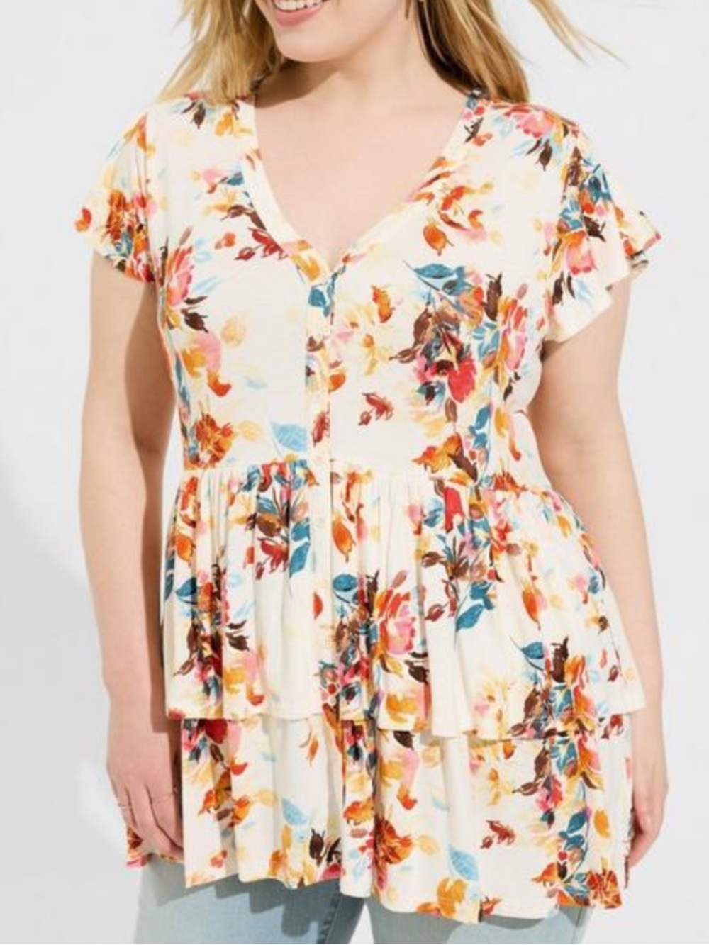 TORRID Super Soft Floral V-Neck Tiered Babydoll